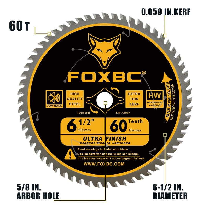 FOXBC 6-1/2 inch Circular Saw Blade 40T 60T Combo Pack, Ultra Fine Finish for Wood Cutting, Thin-Kerf with 5/8" Arbor - Image 5